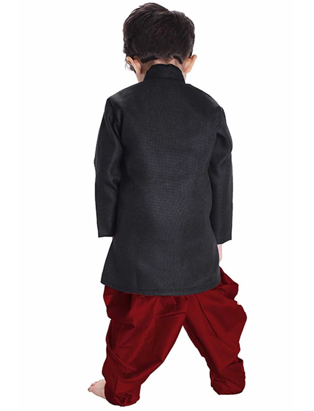 Boys' Black Cotton Blend Sherwani - Image 3