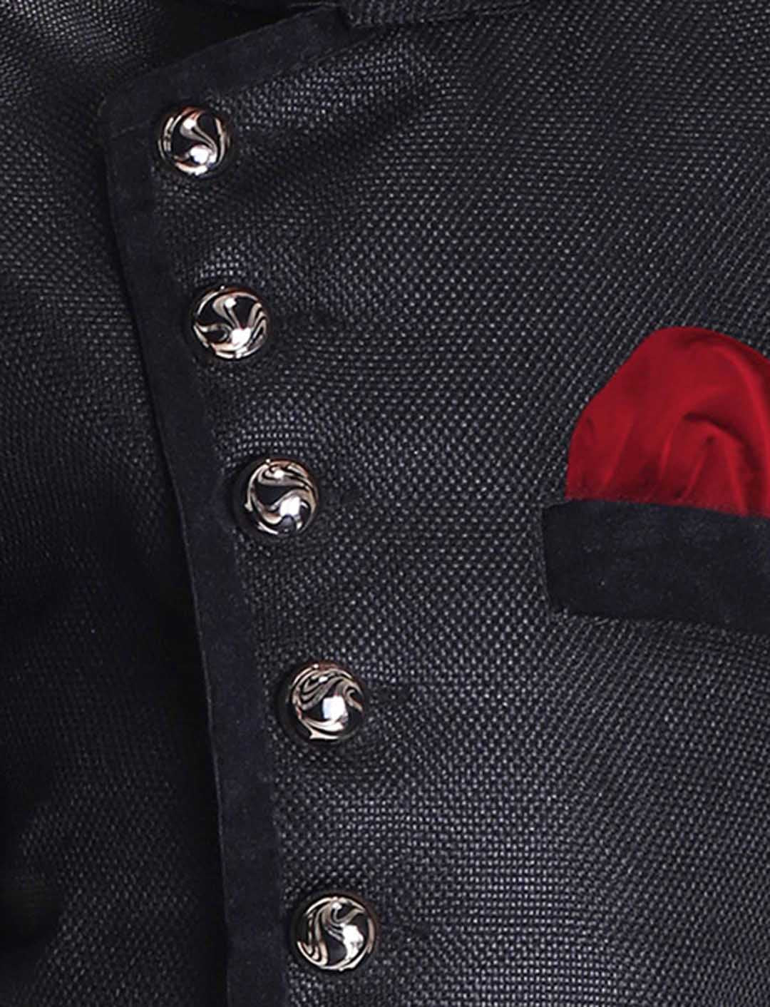 Boys' Black Cotton Blend Sherwani - Image 4