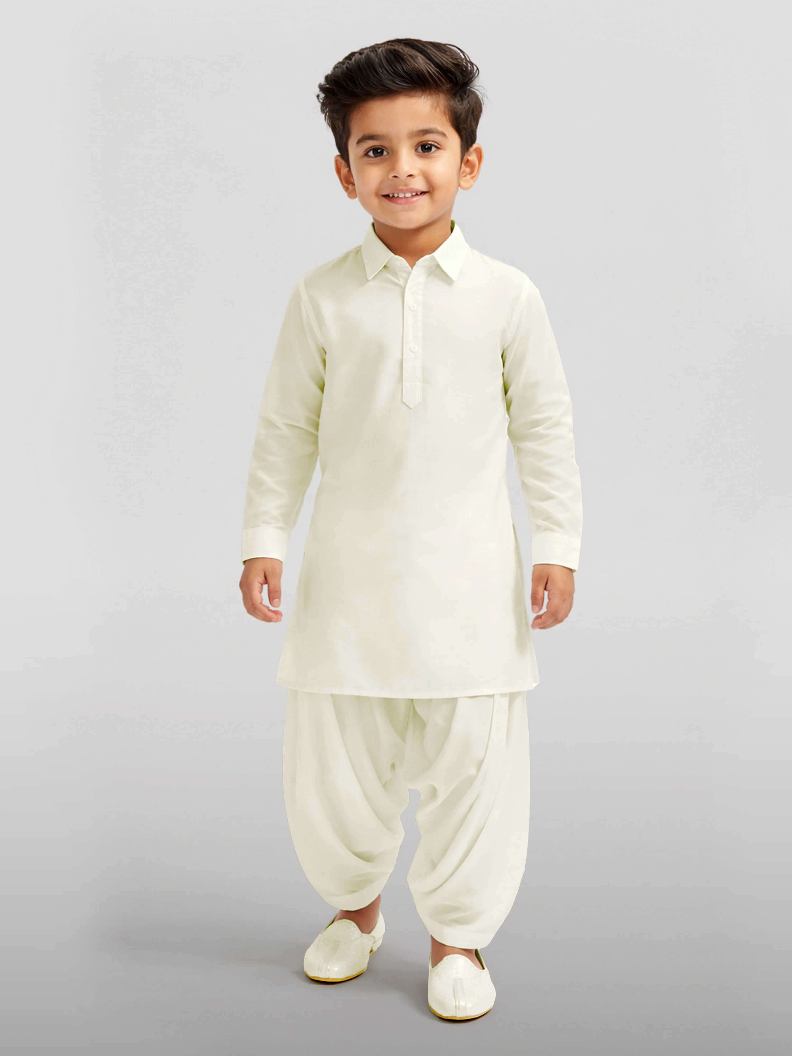 Boy's Cream Viscose Kurta Patiala Set - Image 3