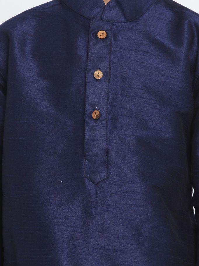 Boys' Deep Blue Cotton Silk Blend Kurta and Pyjama Set - Image 3