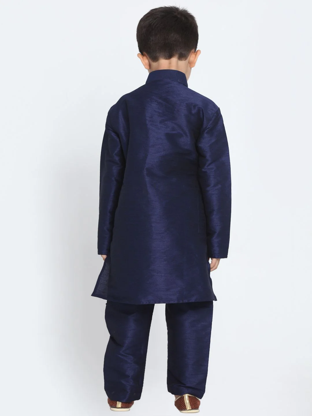 Boys' Deep Blue Cotton Silk Blend Kurta and Pyjama Set - Image 4