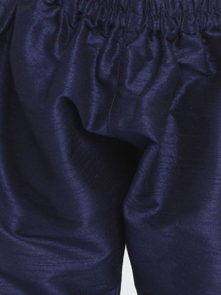 Boys' Deep Blue Cotton Silk Blend Kurta and Pyjama Set - Image 5