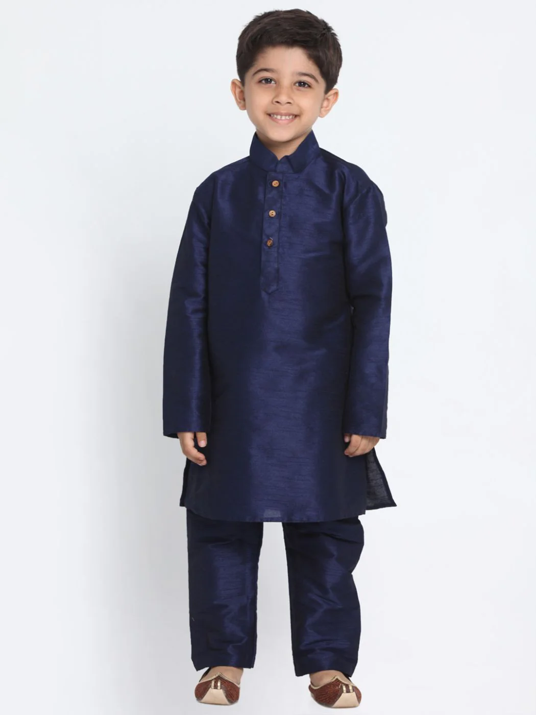 Boys' Deep Blue Cotton Silk Blend Kurta and Pyjama Set - Image 6