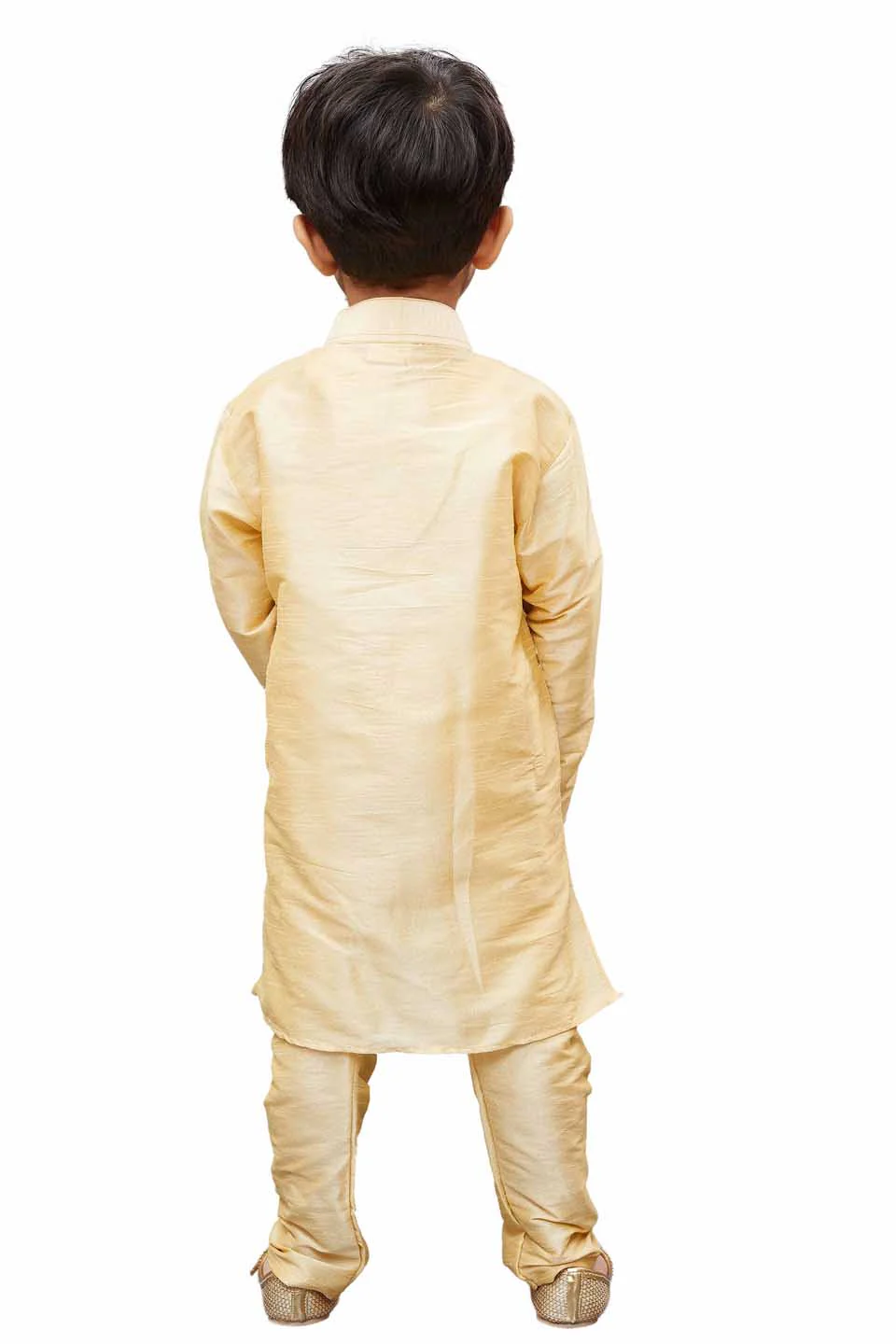 Boys' Gold Cotton Silk Kurta and Pyjama Set - Image 3