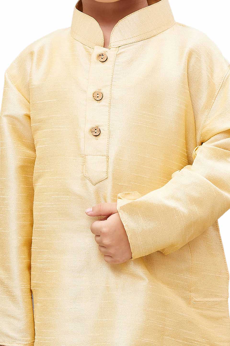 Boys' Gold Cotton Silk Kurta and Pyjama Set - Image 4