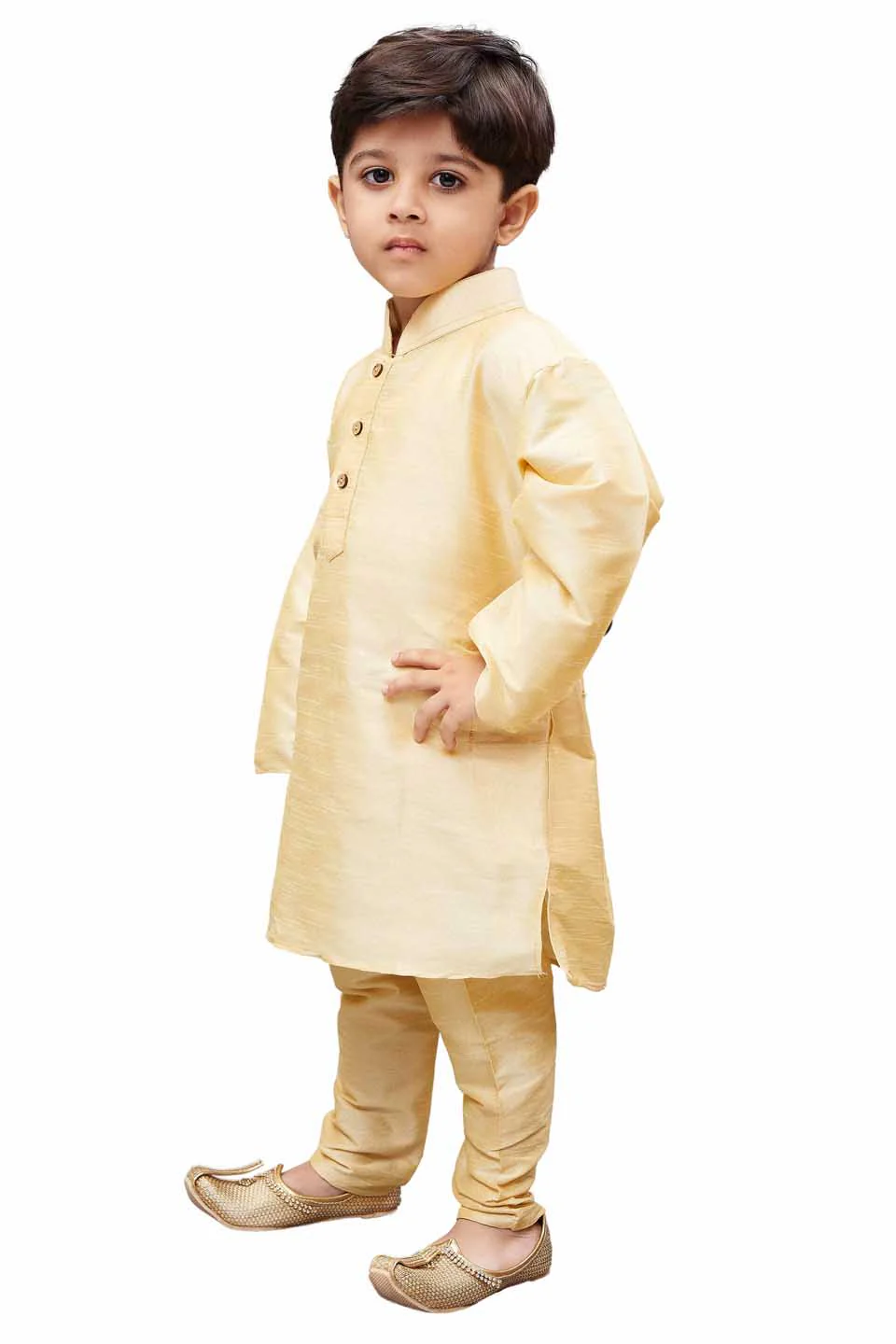 Boys' Gold Cotton Silk Kurta and Pyjama Set - Image 6