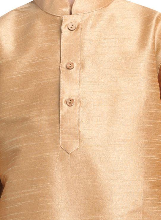 Boys' Gold Cotton Silk Kurta and Pyjama Set - Image 3