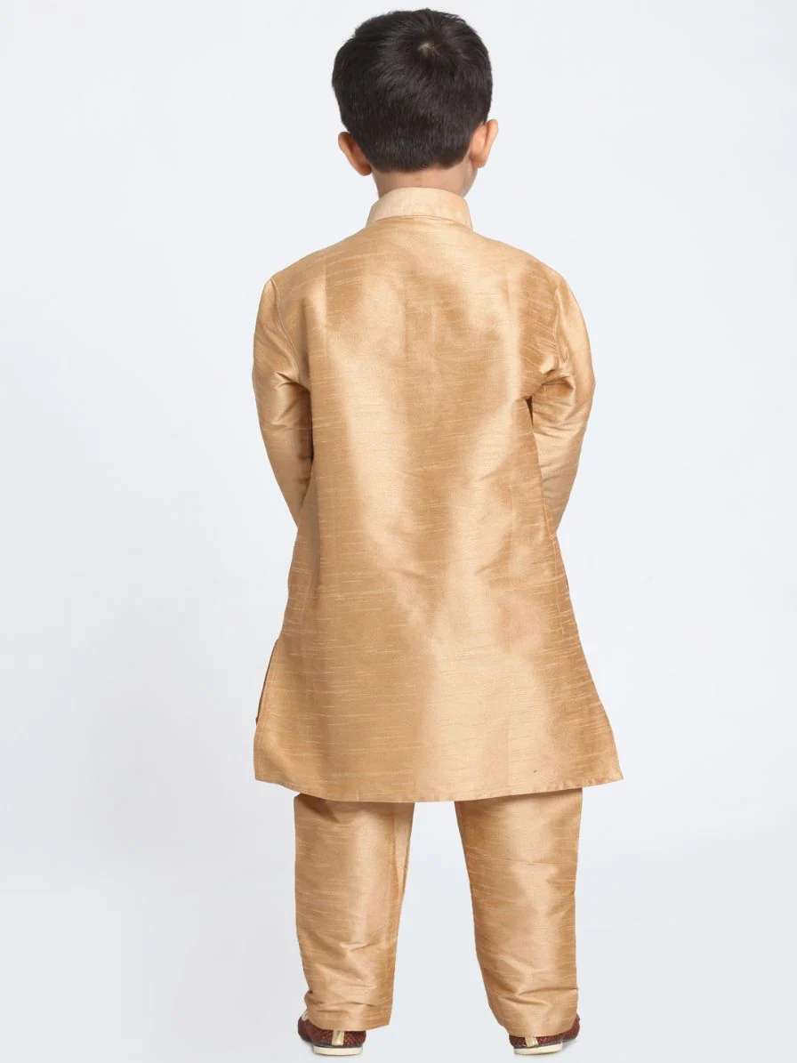 Boys' Gold Cotton Silk Kurta and Pyjama Set - Image 4