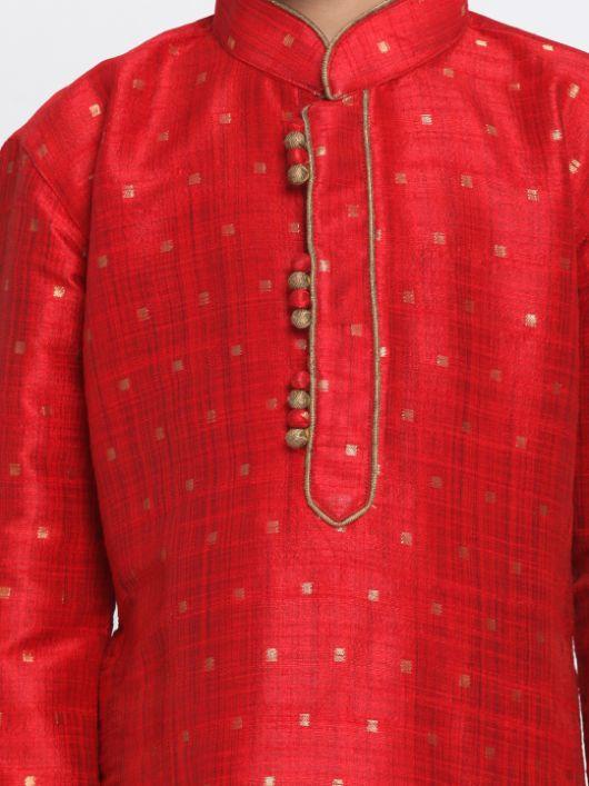 Boys' Maroon Cotton Silk Blend Kurta and Dhoti Pant Set - Image 3