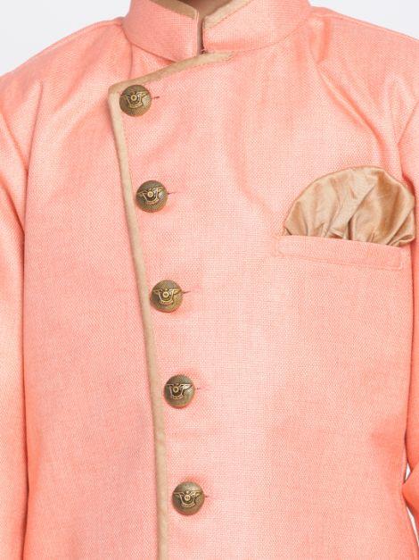 Boys Pink Jute Silk Blend Sherwani Set - Image 3