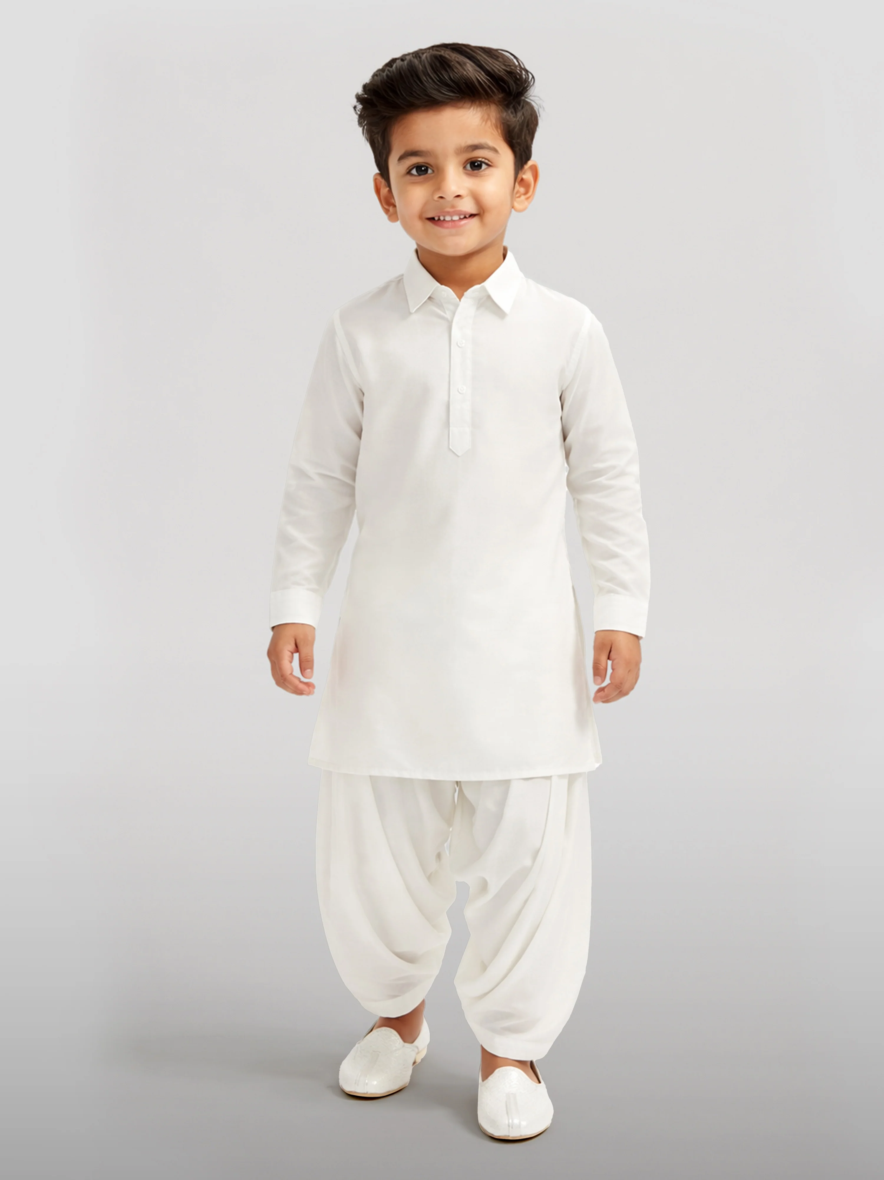Boy's White Viscose Kurta Patiala Set - Image 3