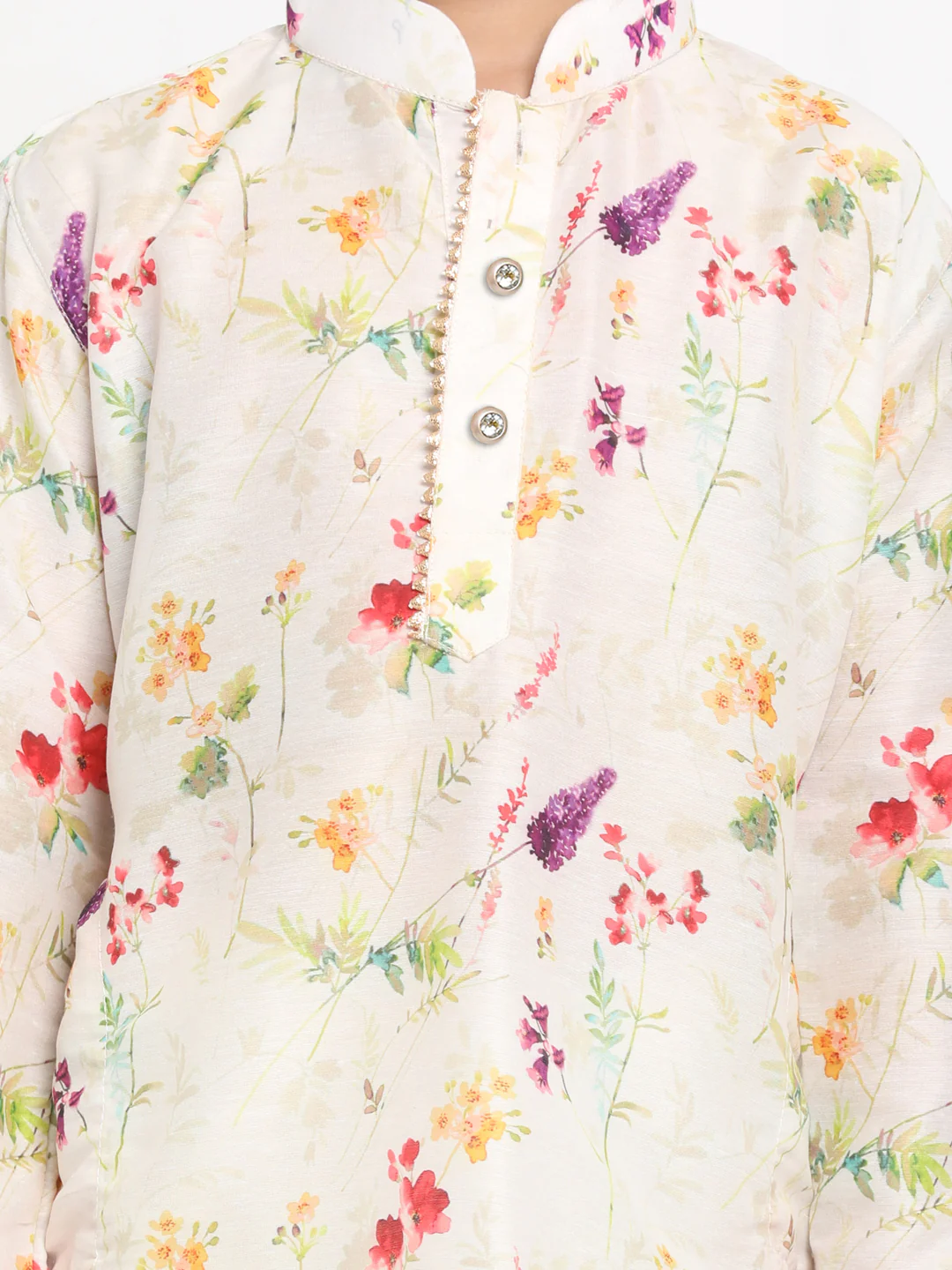 Boy's Multicolor-Base-Cream Cotton Blend Printed Kurta - Image 4