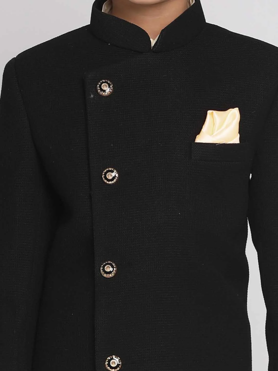 Boy's Black Indo Western Jacket With Kurta And Pyjama Set - Image 4