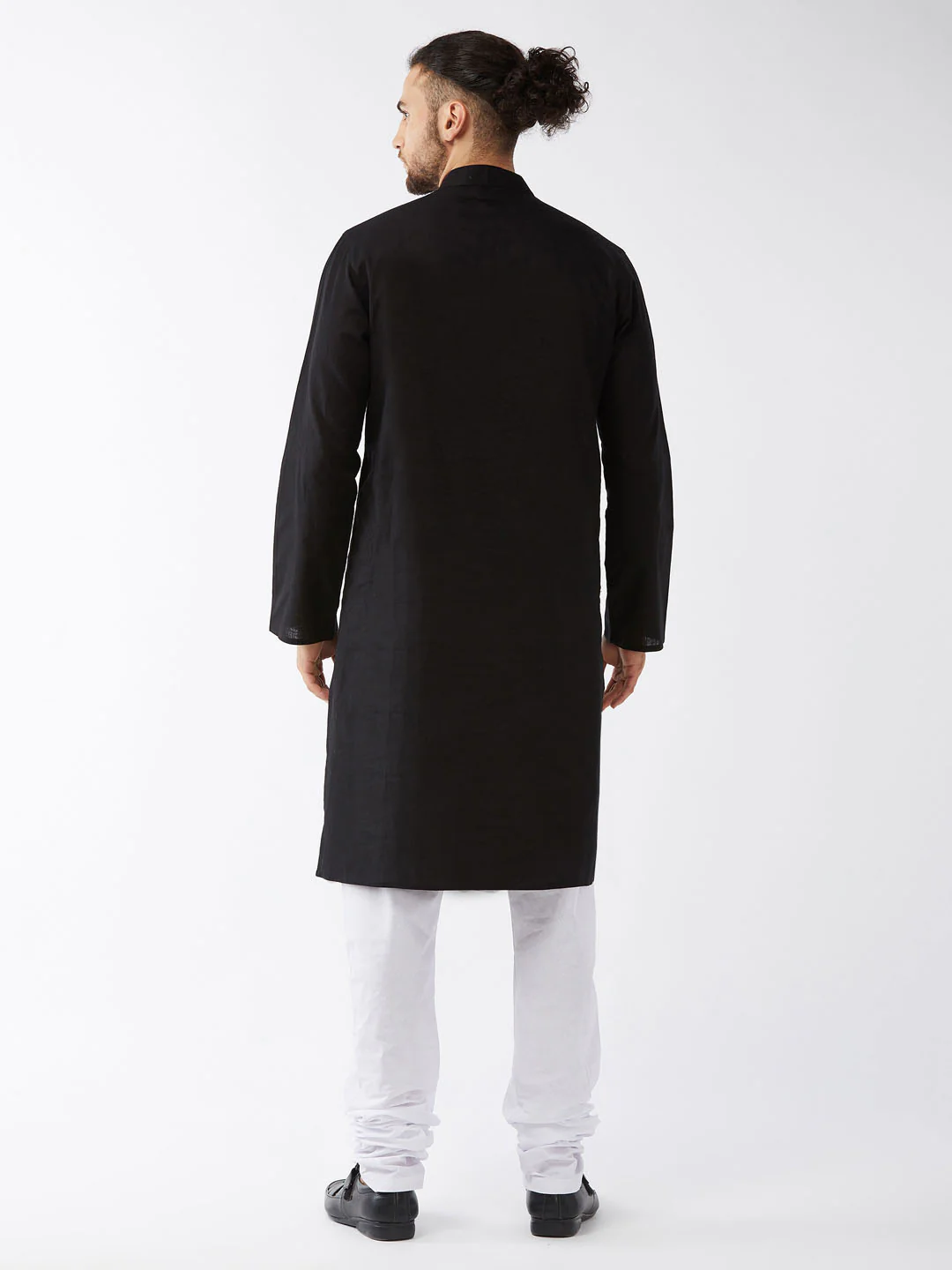 Men's Black Cotton Kurta And Pyjama Set - Image 3
