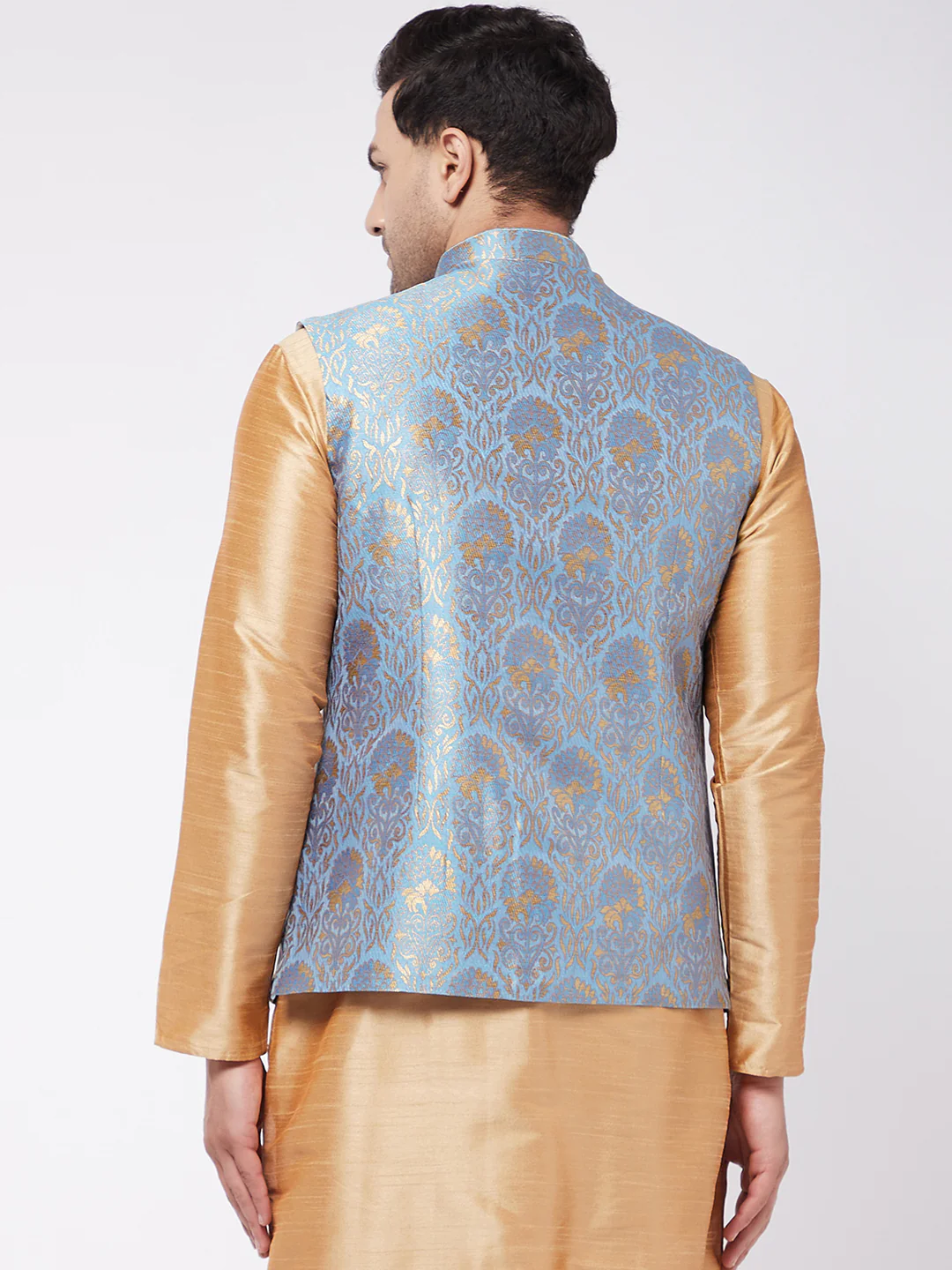 Men's Grey Jacquard Nehru Jacket - Image 3
