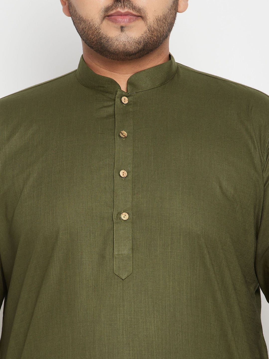 Men's Plus Size Mahendi Green And White Cotton Blend Kurta Pyjama Set - Image 4