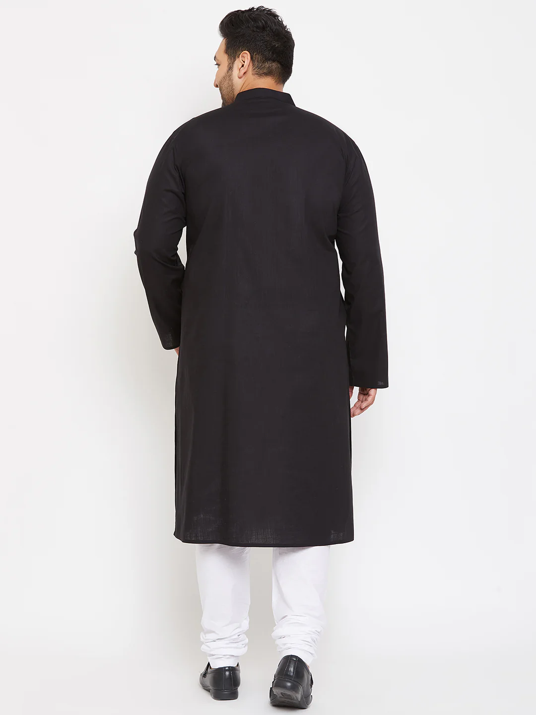 Men's Plus Size Black Cotton Kurta And Pyjama Set - Image 3