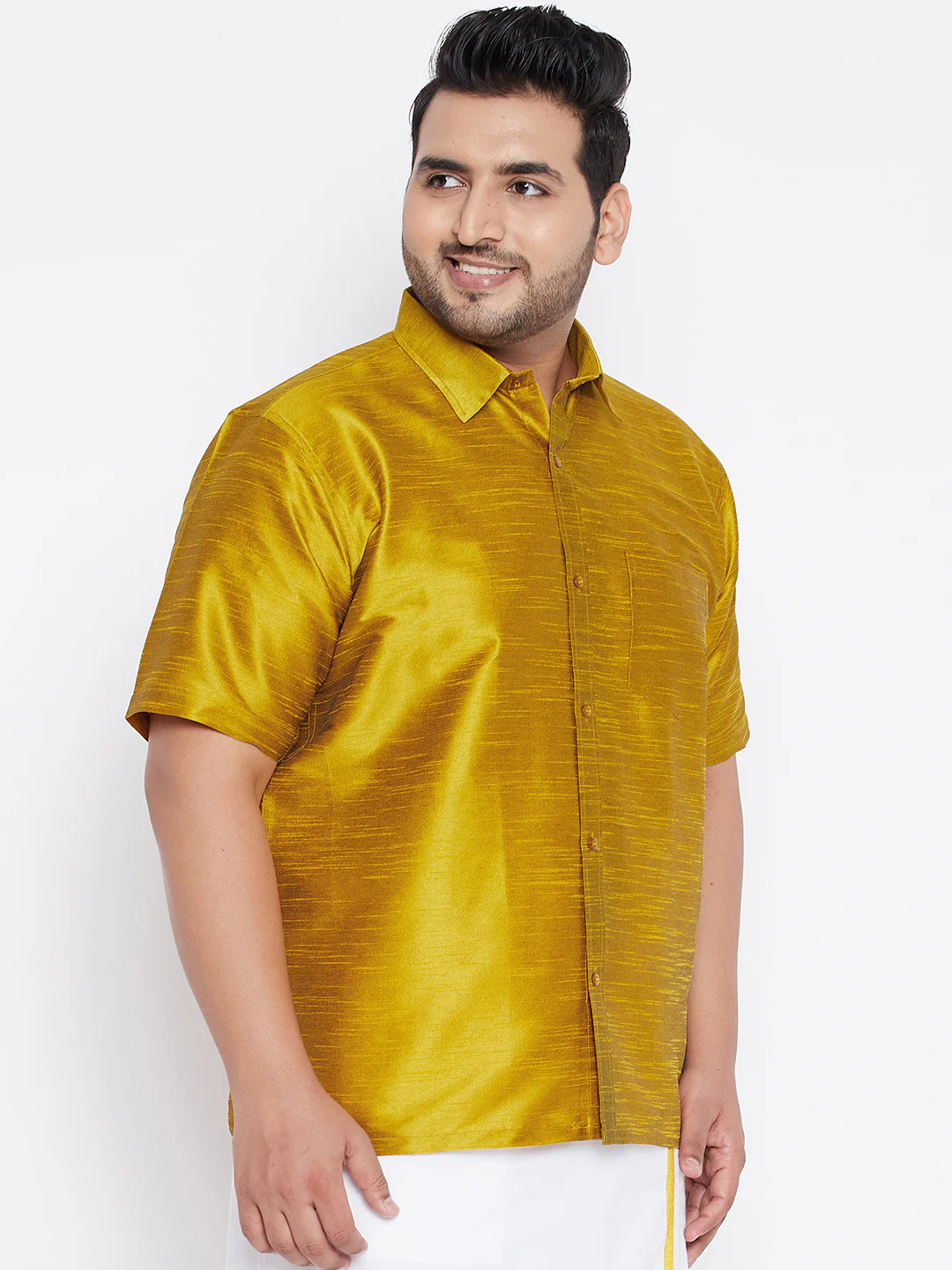 Men's Plus Size Mustard Silk Blend Ethnic Shirt - Image 2
