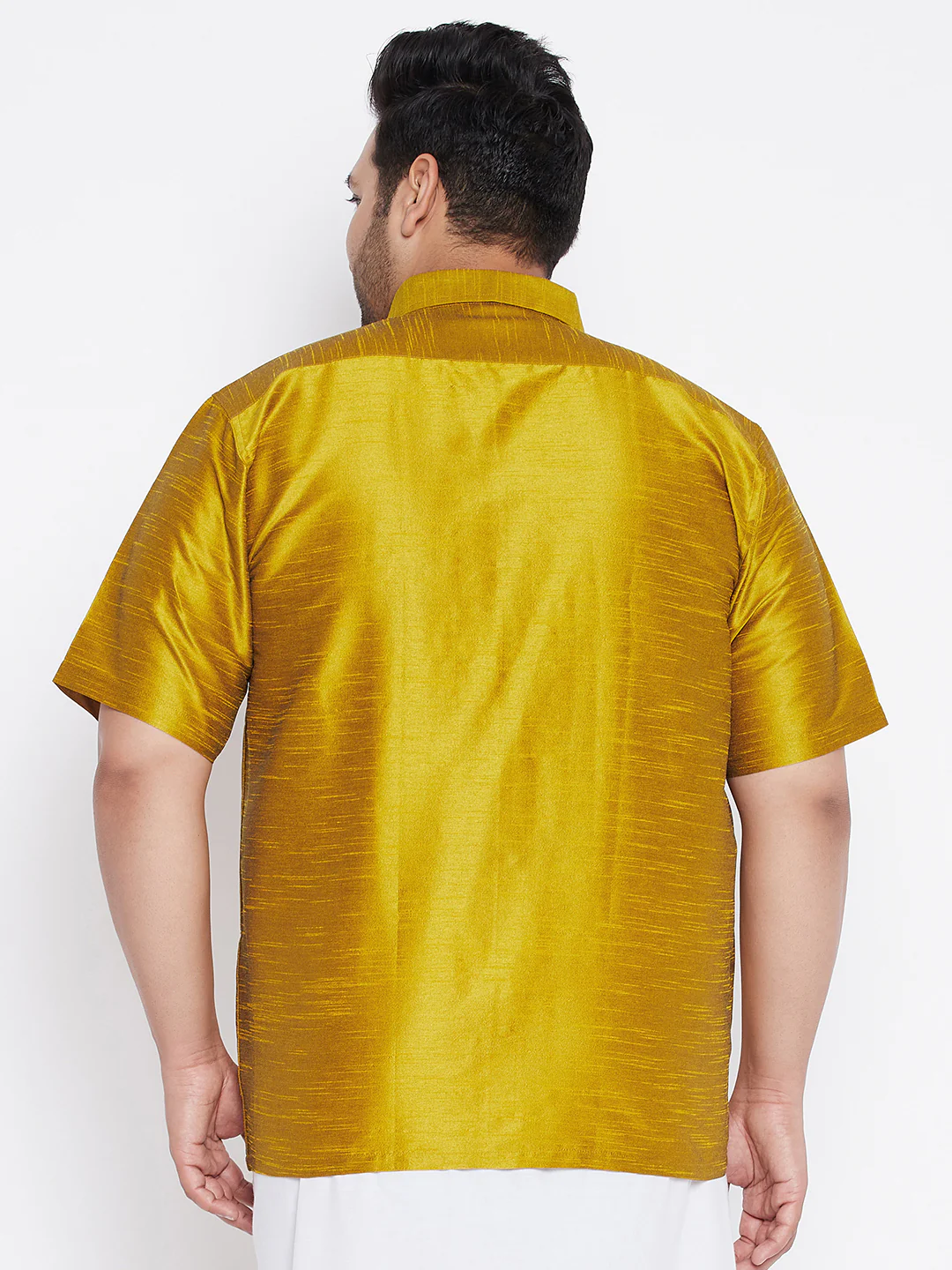 Men's Plus Size Mustard Silk Blend Ethnic Shirt - Image 3