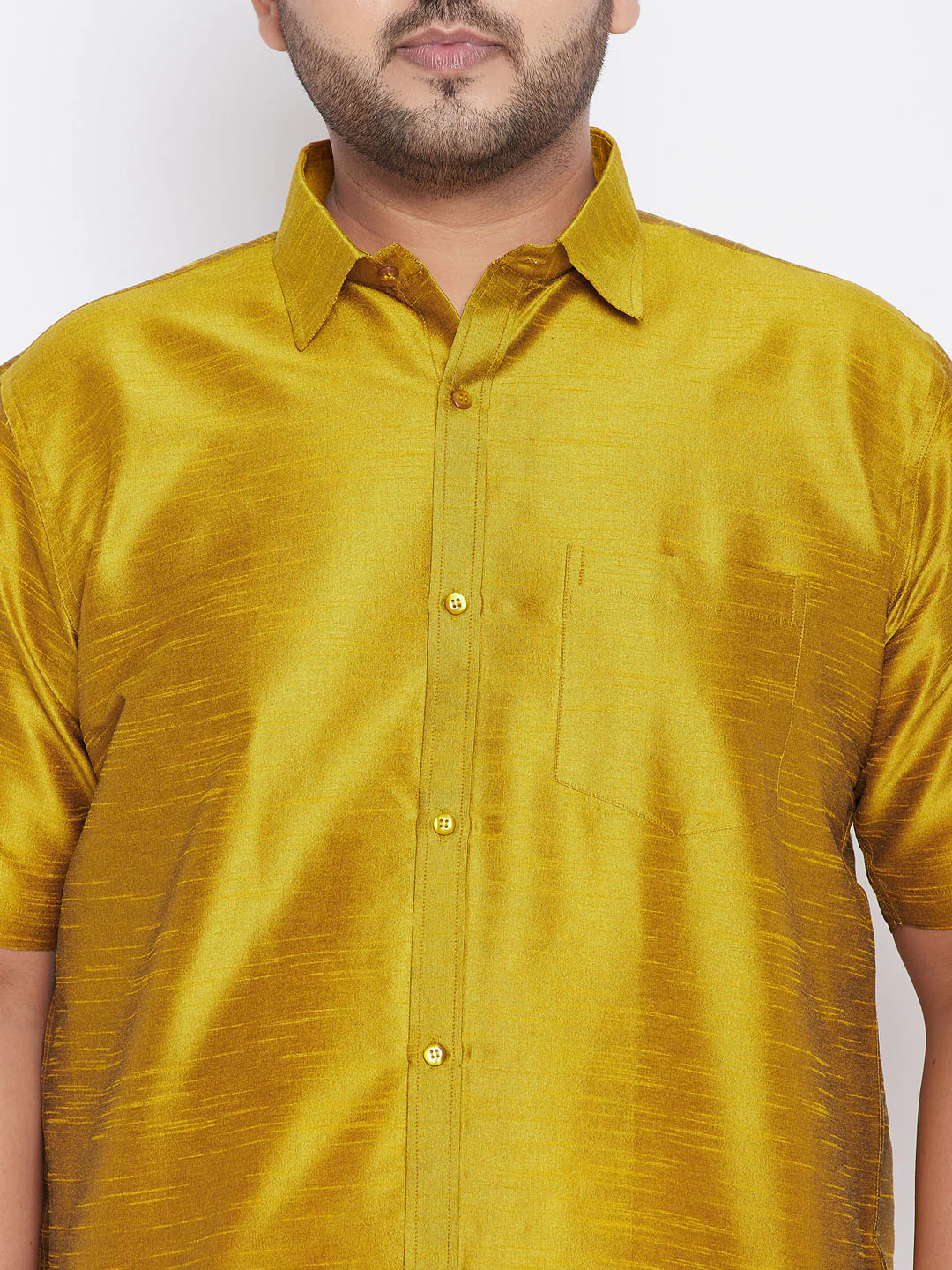 Men's Plus Size Mustard Silk Blend Ethnic Shirt - Image 4