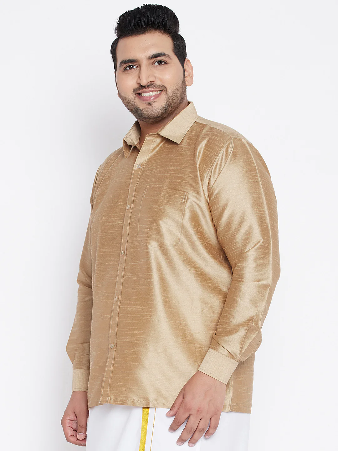 Men's Plus Size Rose Gold Silk Blend Ethnic Shirt - Image 2