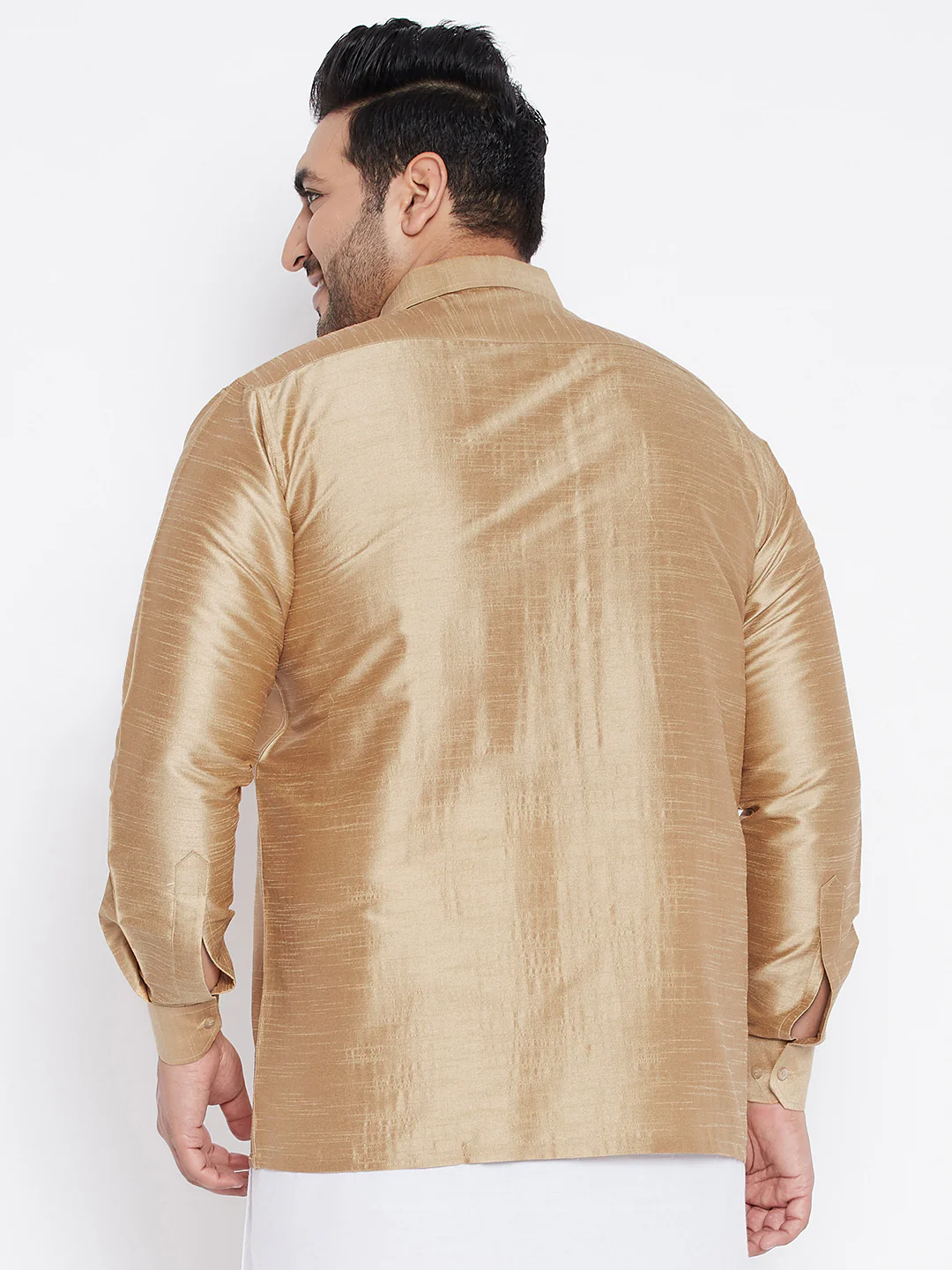 Men's Plus Size Rose Gold Silk Blend Ethnic Shirt - Image 3
