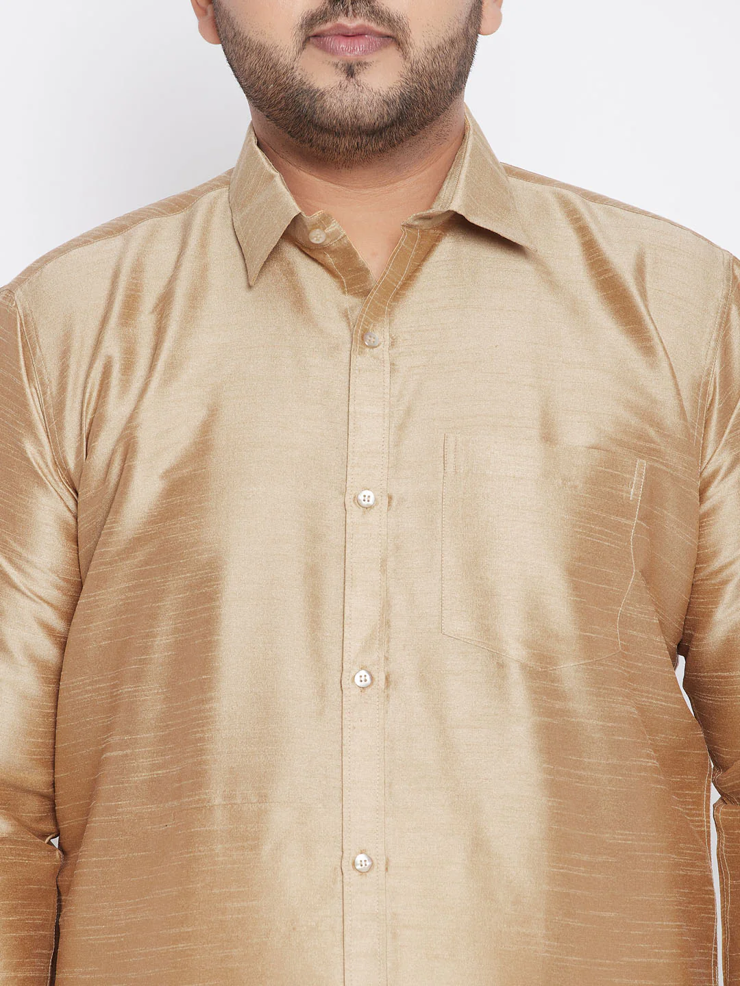 Men's Plus Size Rose Gold Silk Blend Ethnic Shirt - Image 4