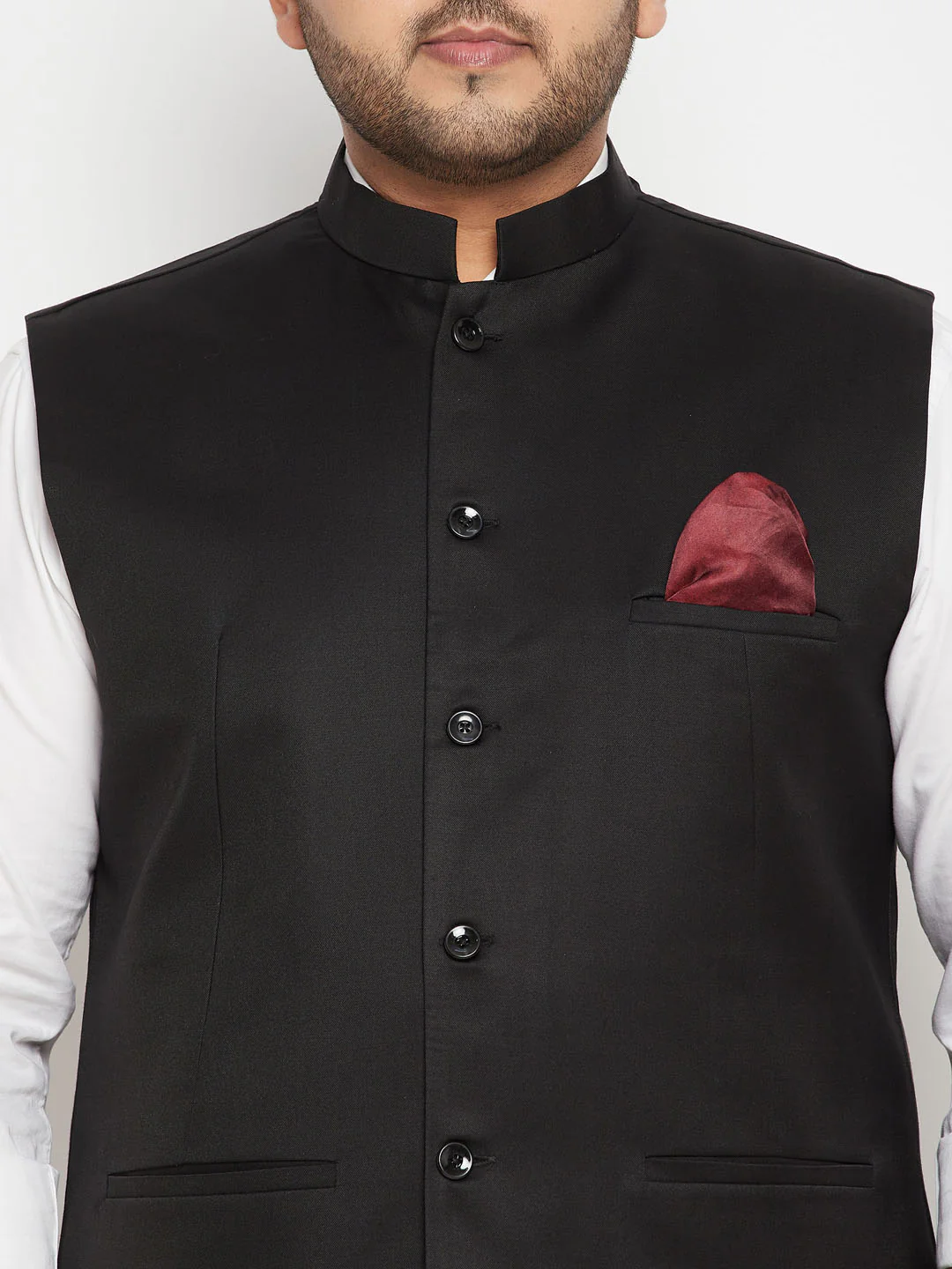 Vastramy Men's Plus Size Black Cotton Blend Nehru Jacket - Image 4