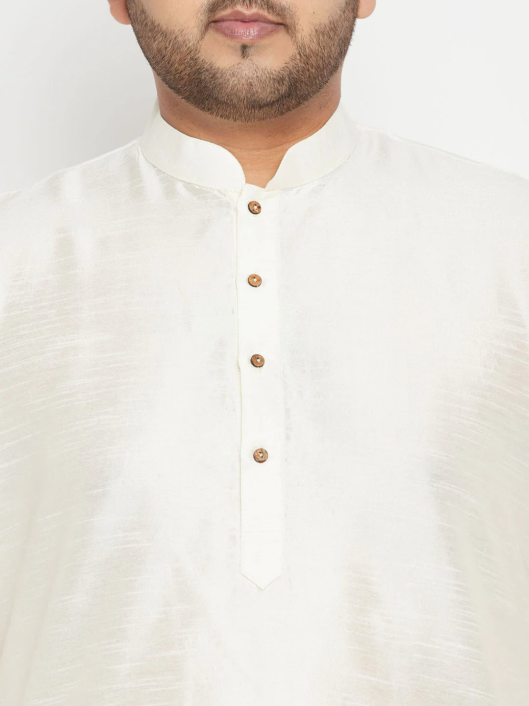 Men's Plus Size Cream And Navy Blue Silk Blend Jacket Kurta Pyjama Set - Image 5