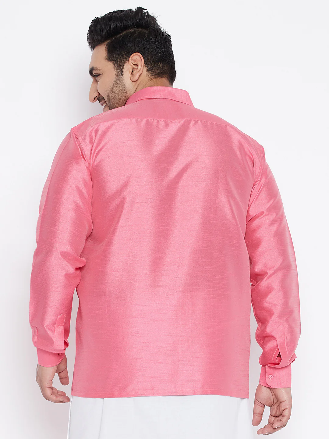 Men's Plus Size Pink Silk Blend Ethnic Shirt - Image 3