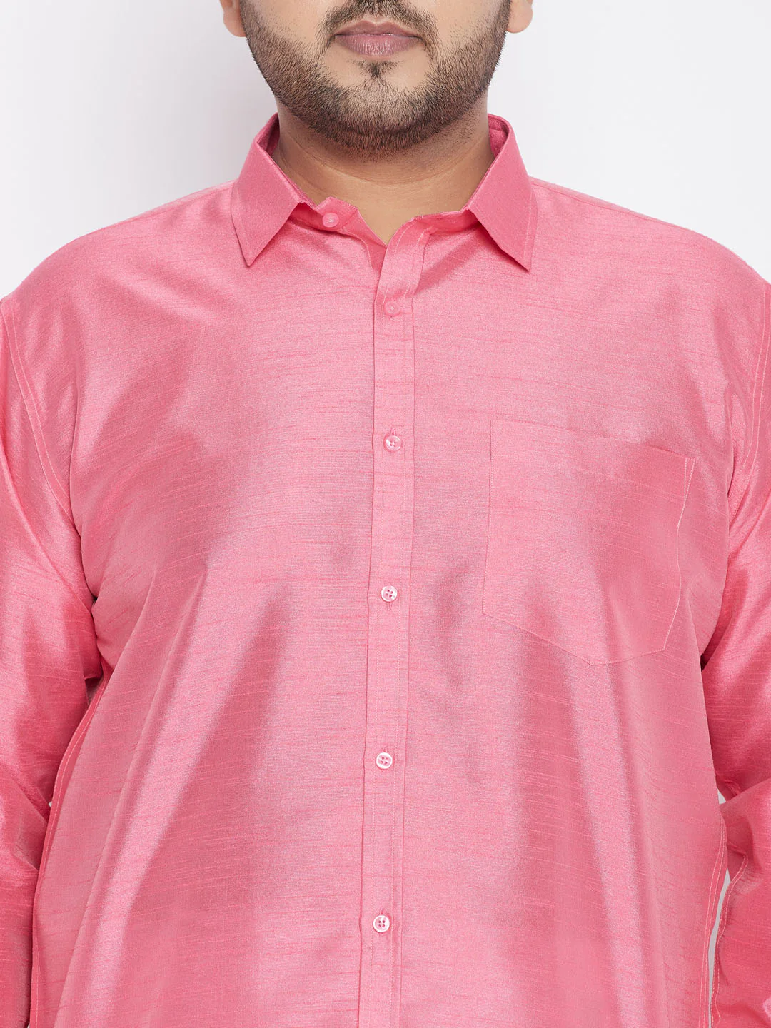 Men's Plus Size Pink Silk Blend Ethnic Shirt - Image 4