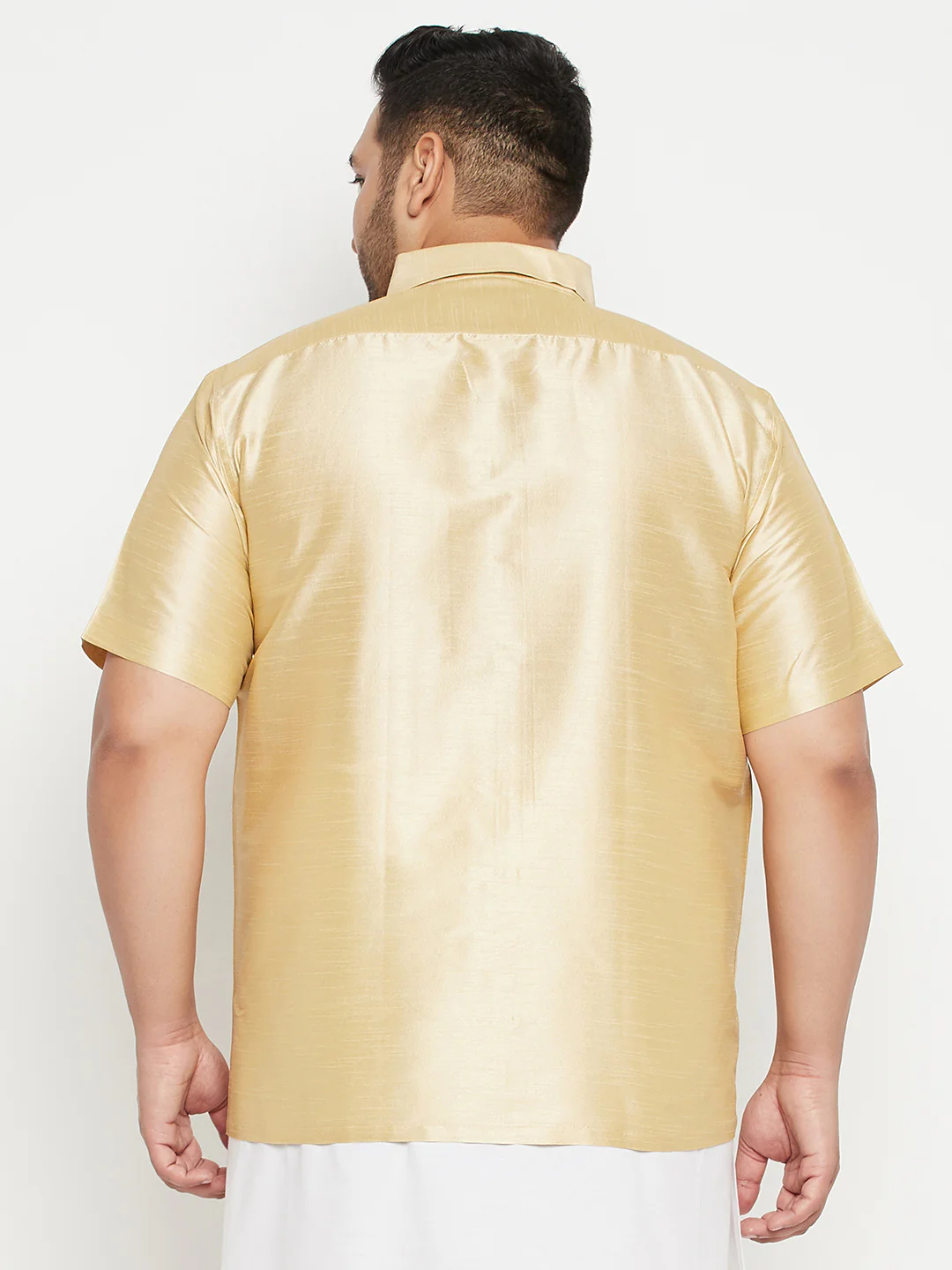 Men's Plus Size Gold Silk Blend Ethnic Shirt - Image 3
