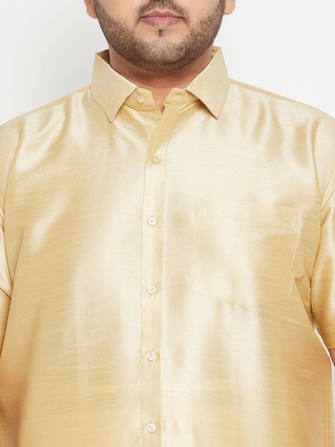 Men's Plus Size Gold Silk Blend Ethnic Shirt - Image 4