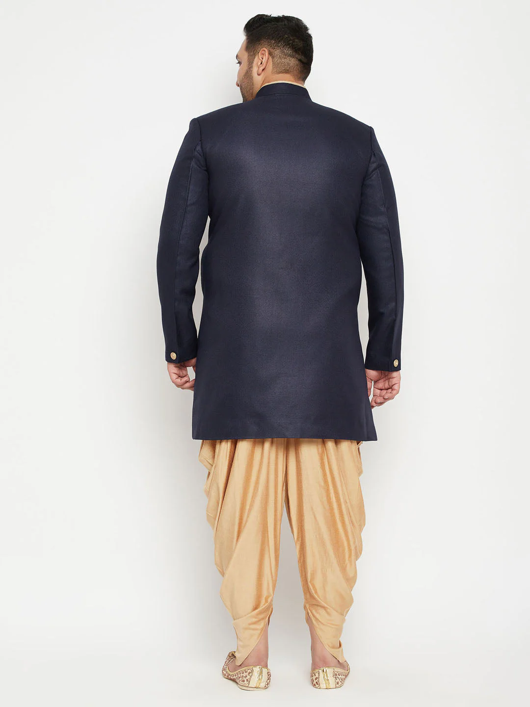 Men's Plus Size Navy Blue Slim Fit Sherwani Set - Image 3