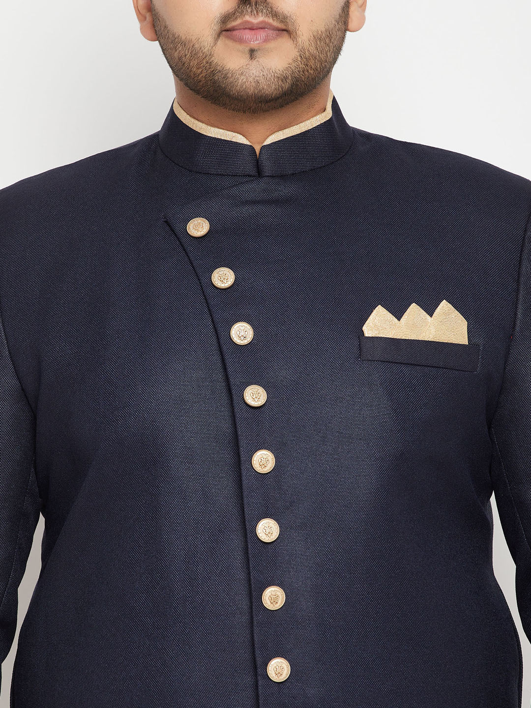 Men's Plus Size Navy Blue Slim Fit Sherwani Set - Image 4