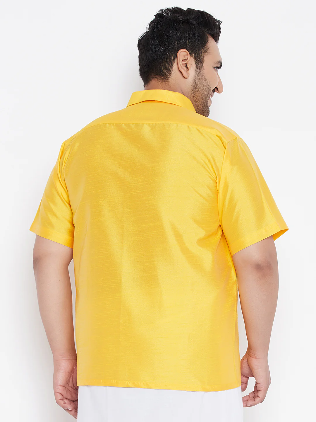 Men's Plus Size Yellow Silk Blend Ethnic Shirt - Image 3