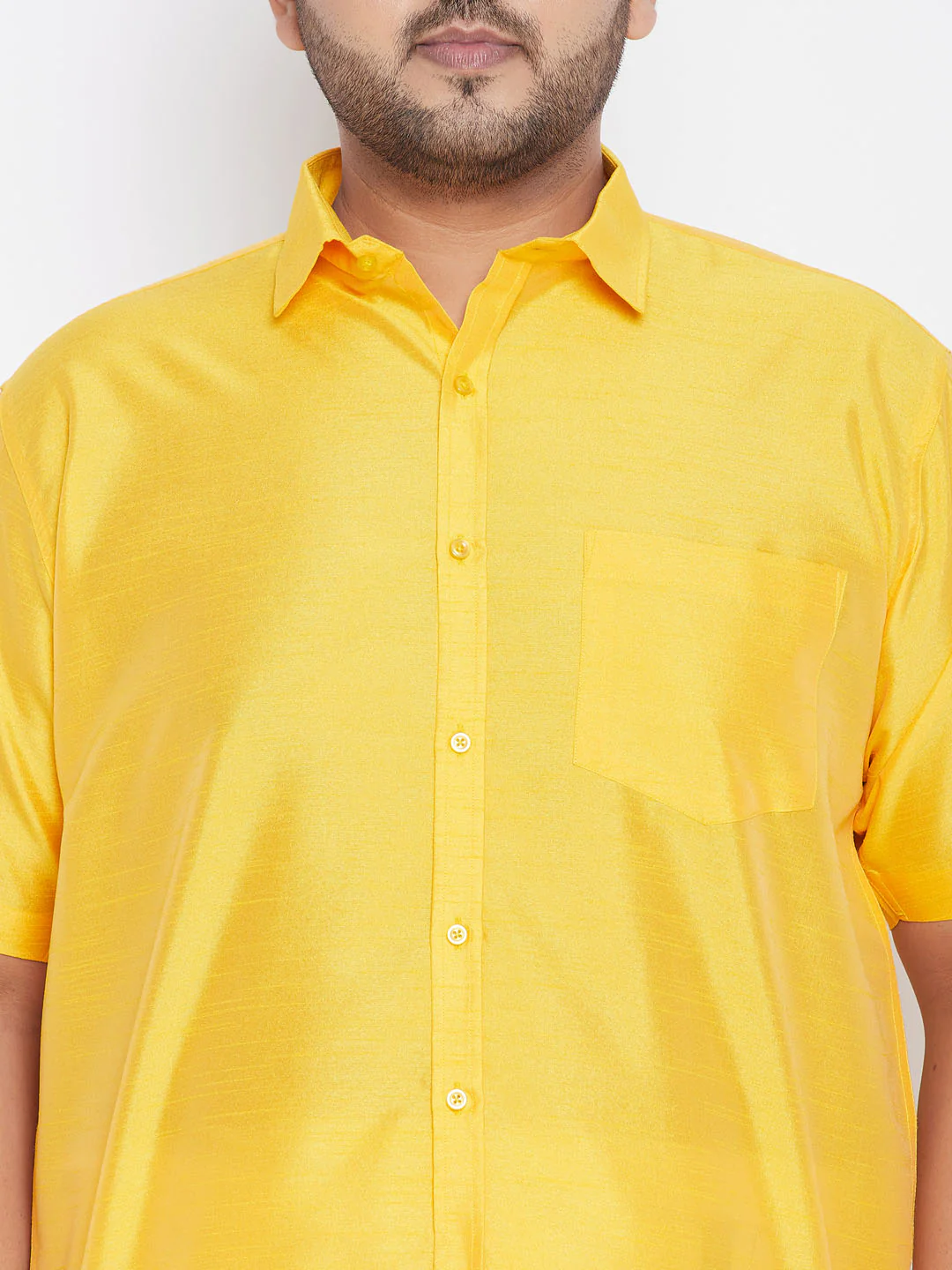 Men's Plus Size Yellow Silk Blend Ethnic Shirt - Image 4