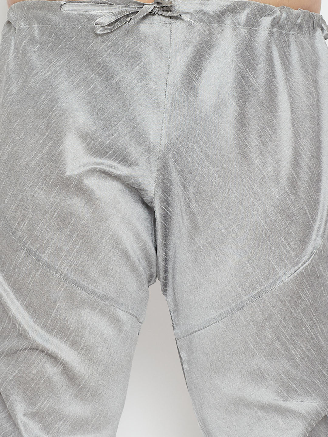 Men's Plus Size Grey Silk Blend Kurta Pyjama Set - Image 5