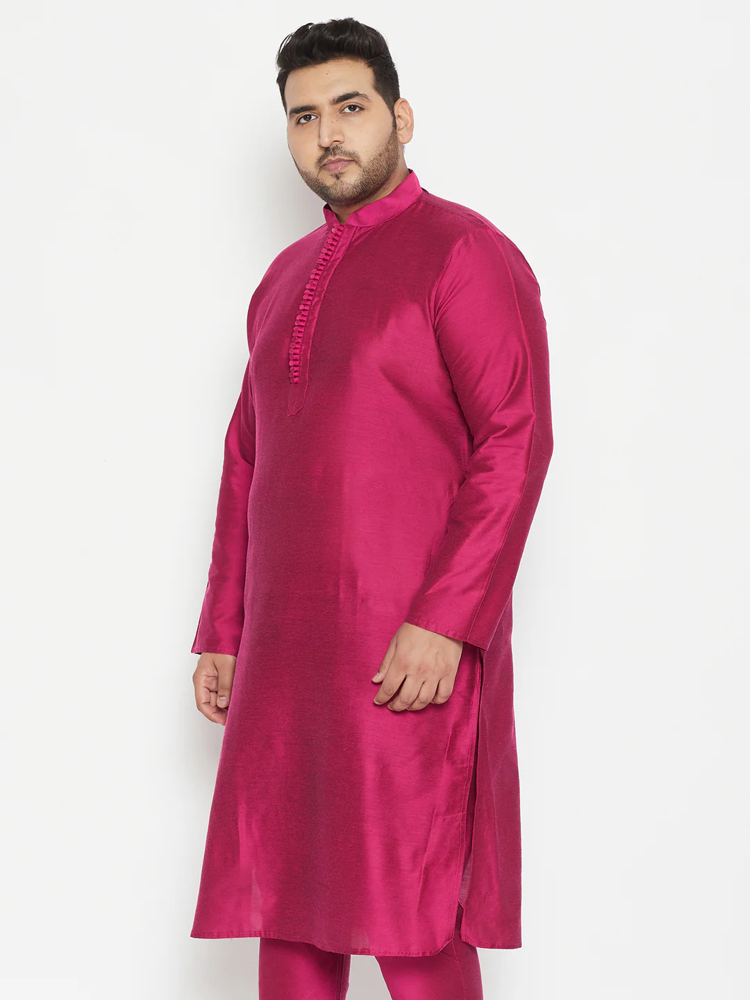 Men's Plus Size Fushia Pink Viscose Blend Kurta - Image 4