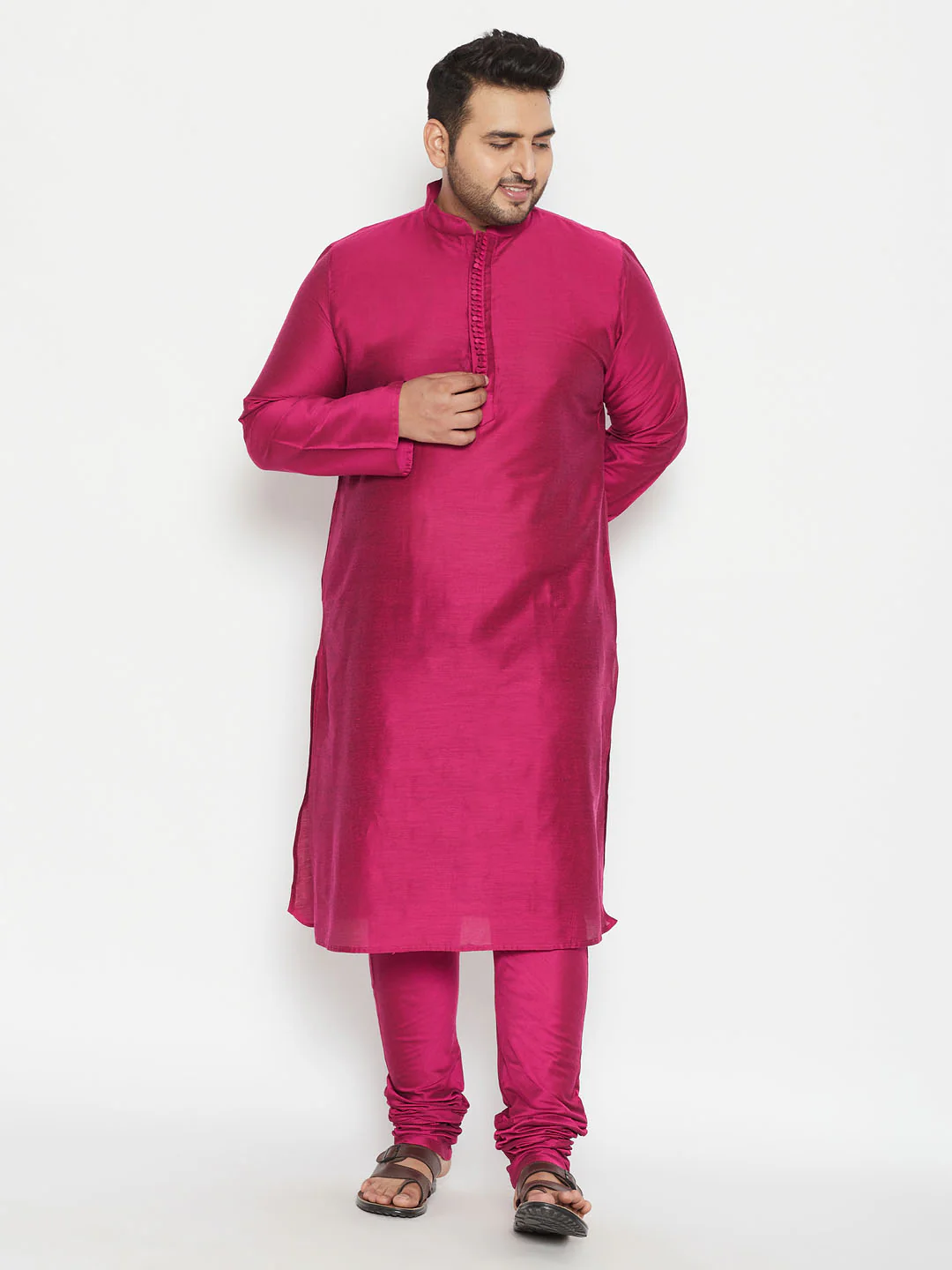 Men's Plus Size Fushia Pink Viscose Blend Kurta - Image 5