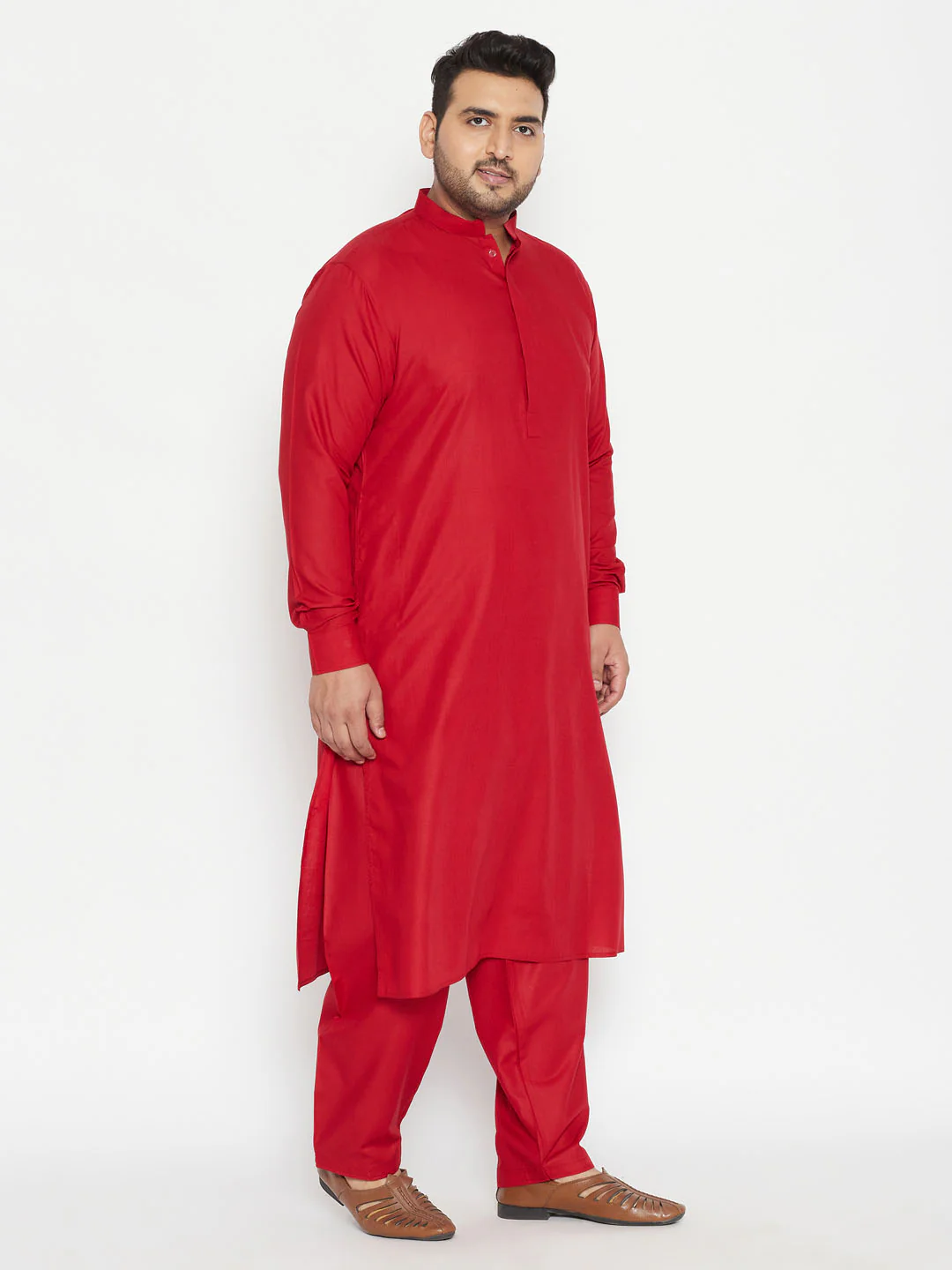 Men's Plus Size Maroon Cotton Blend Pathani Set - Image 2
