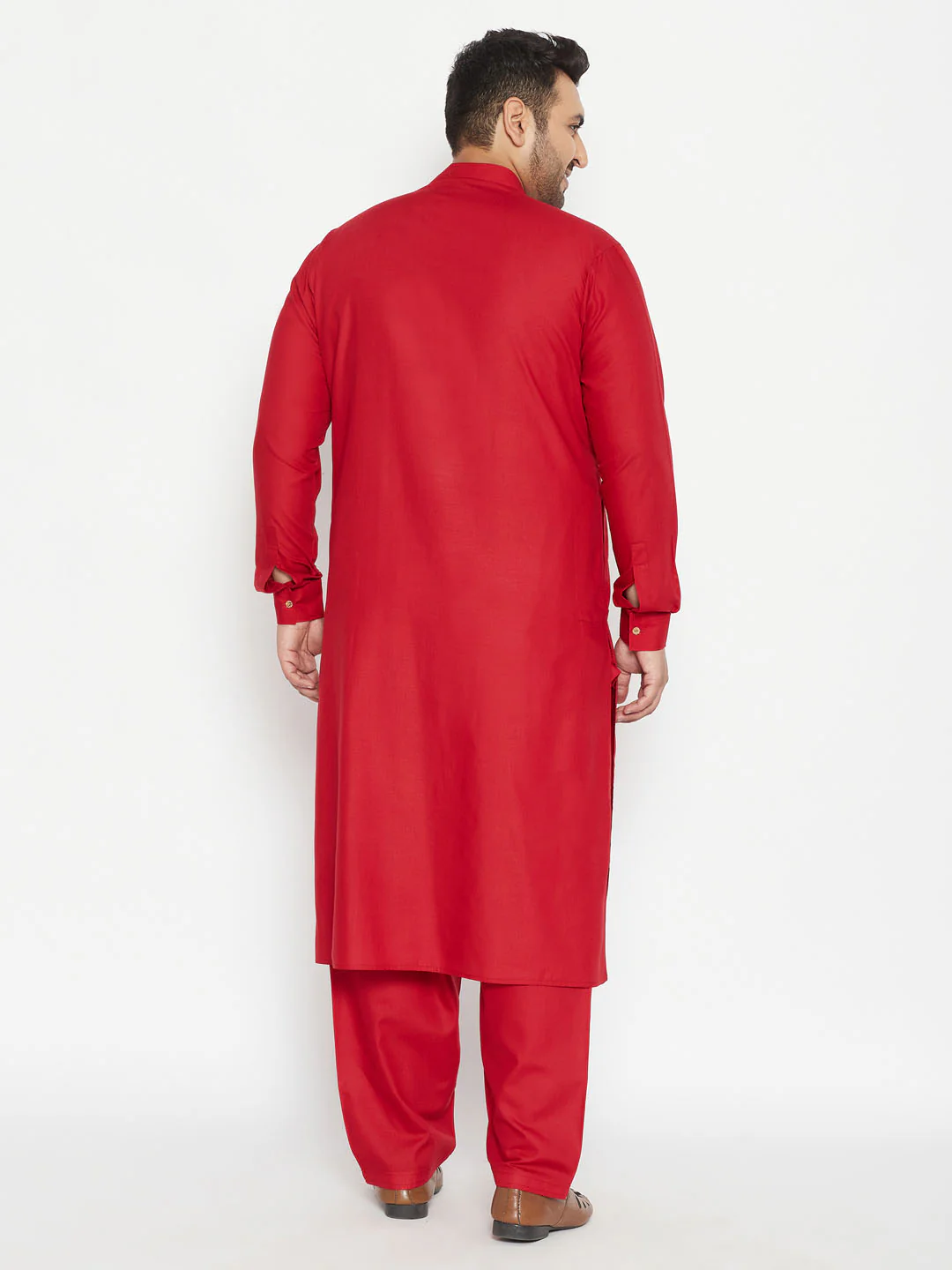 Men's Plus Size Maroon Cotton Blend Pathani Set - Image 3