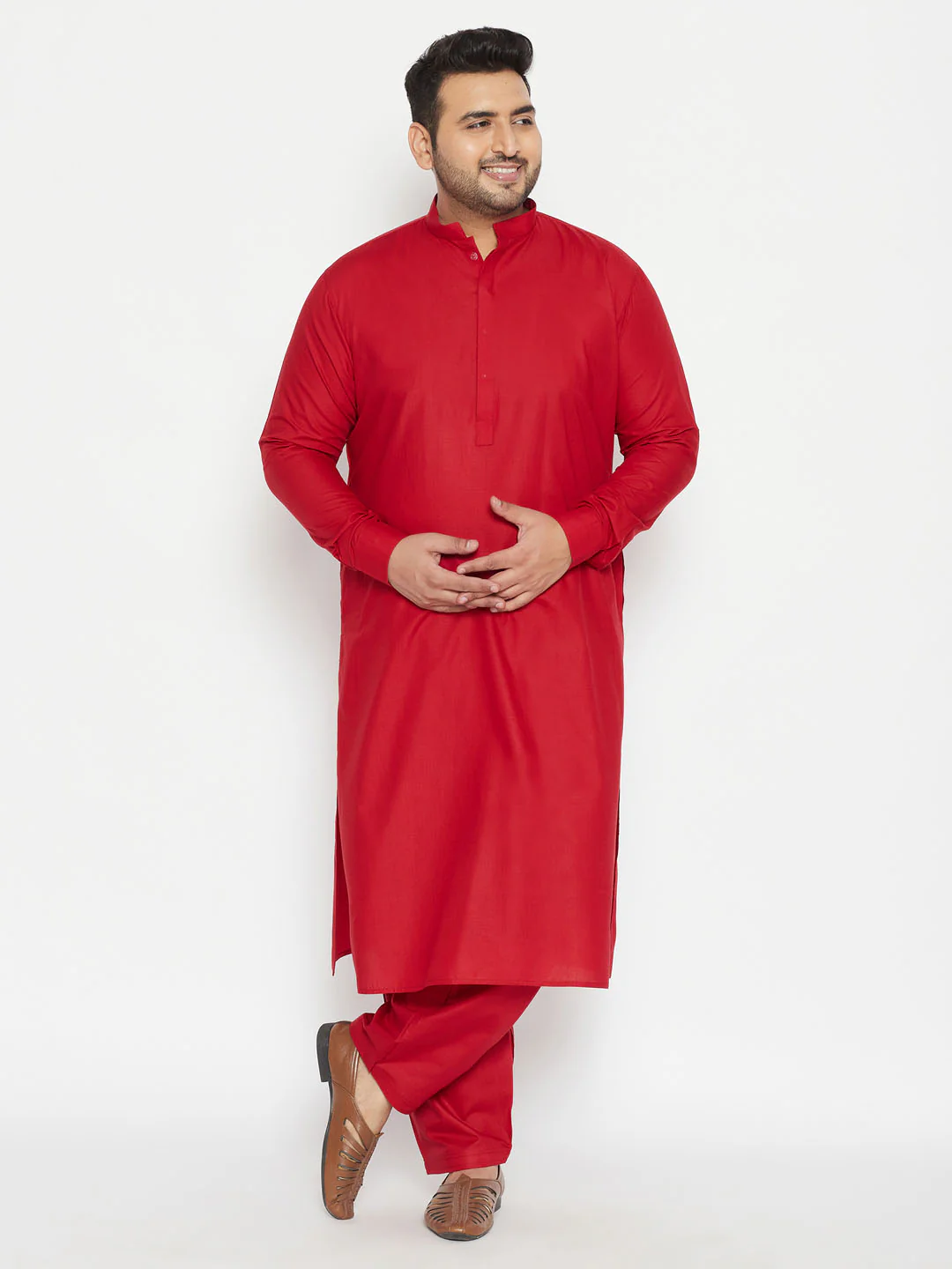 Men's Plus Size Maroon Cotton Blend Pathani Set - Image 6