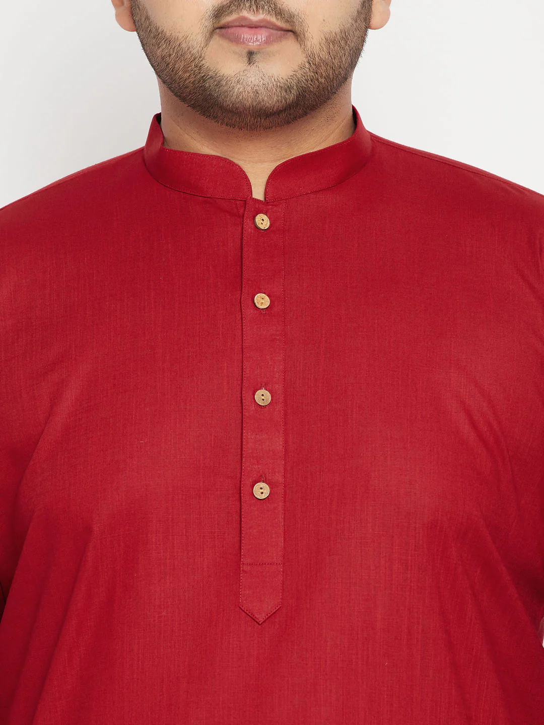 Men's Plus Size Maroon And Beige Cotton Blend Jacket Kurta Pyjama Set - Image 5