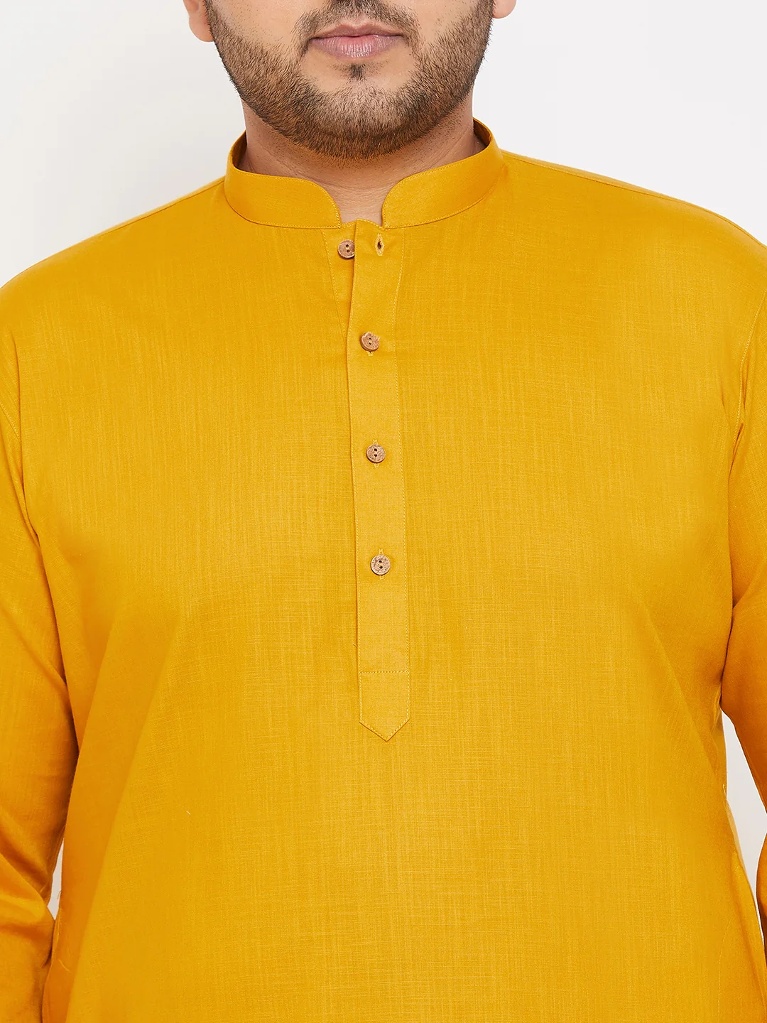 Men's Plus Size Mustard Cotton Kurta And Pyjama Set - Image 4