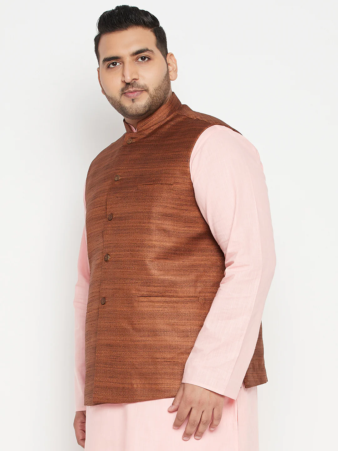 Men's Plus Size Coffee Brown Nehru Jacket - Image 2