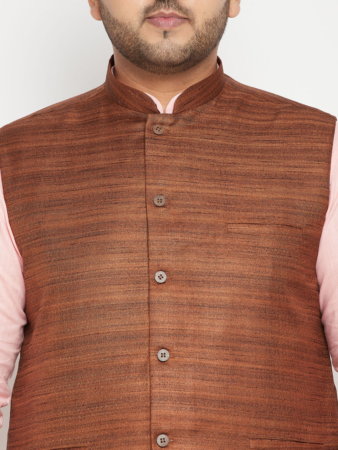 Men's Plus Size Coffee Brown Nehru Jacket - Image 4