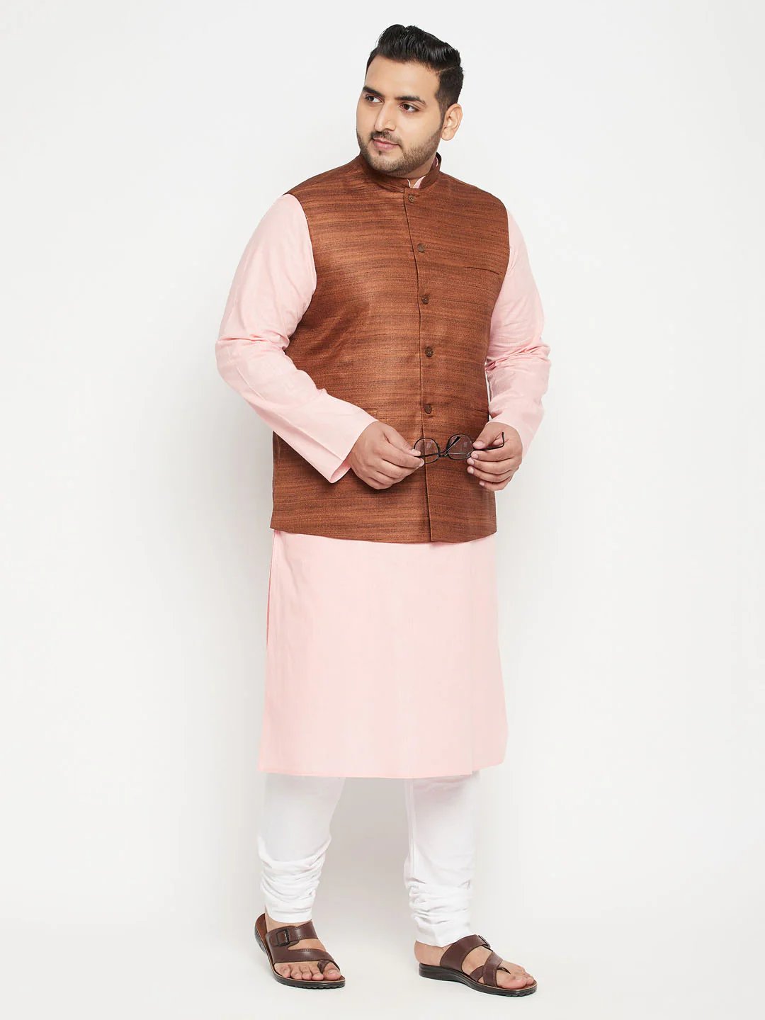 Men's Plus Size Coffee Brown Nehru Jacket - Image 5