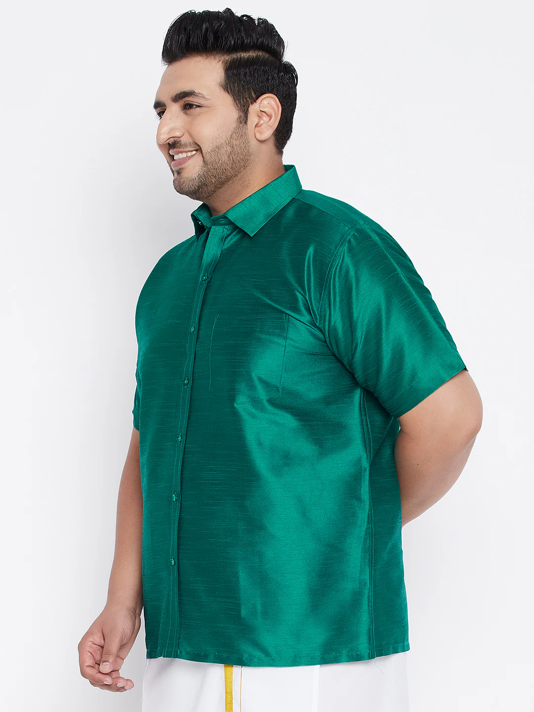 Men's Plus Size Green Silk Blend Ethnic Shirt - Image 2