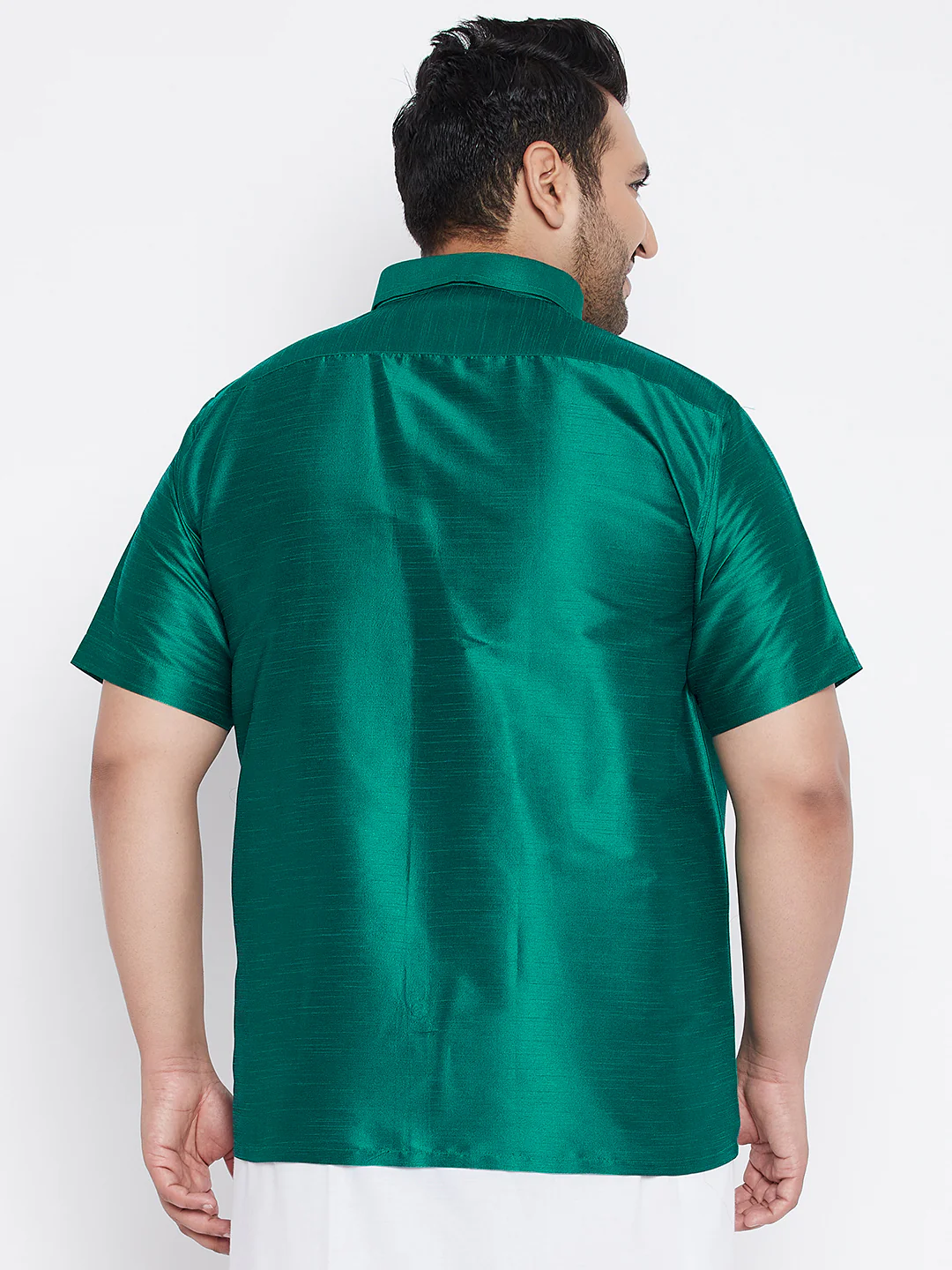 Men's Plus Size Green Silk Blend Ethnic Shirt - Image 3